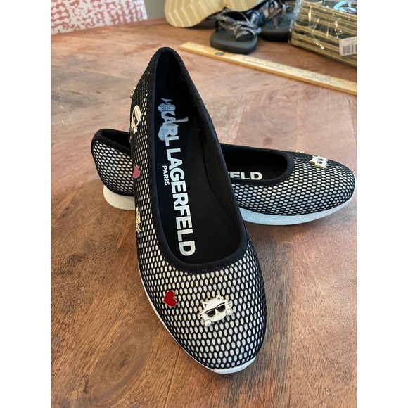 Karl Lagerfeld Paris Shoes - Karl Lagerfeld Paris Womens Black Mesh Embellished Ballet Flats Size 9.5
